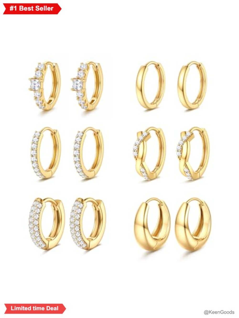 Hypoallergenic Gold Plated Huggie Hoop Earrings Set for Women